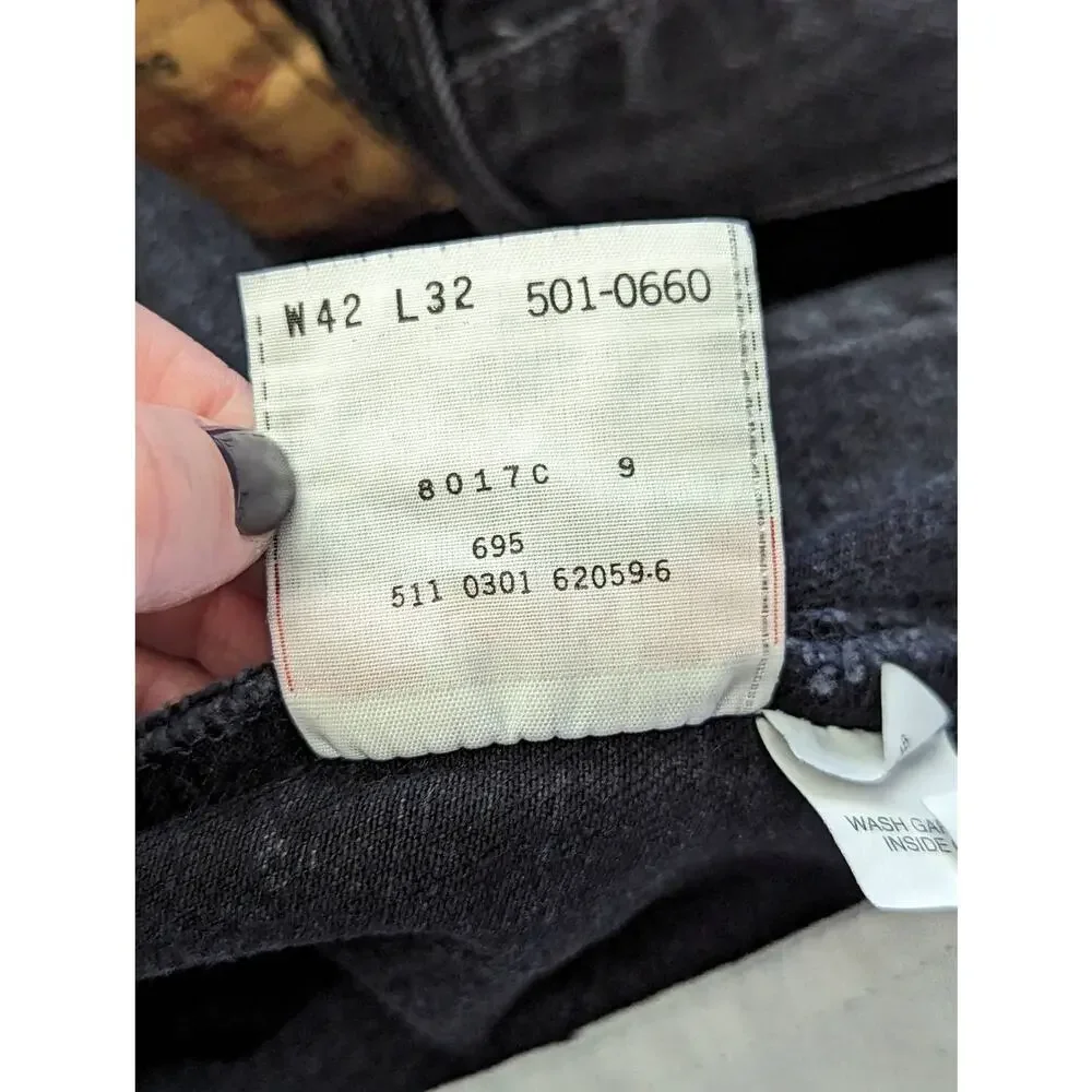 Vintage Y2K Levi 501 Jeans Black Faded Made in USA Button Fly Mens 42 Pant Denim